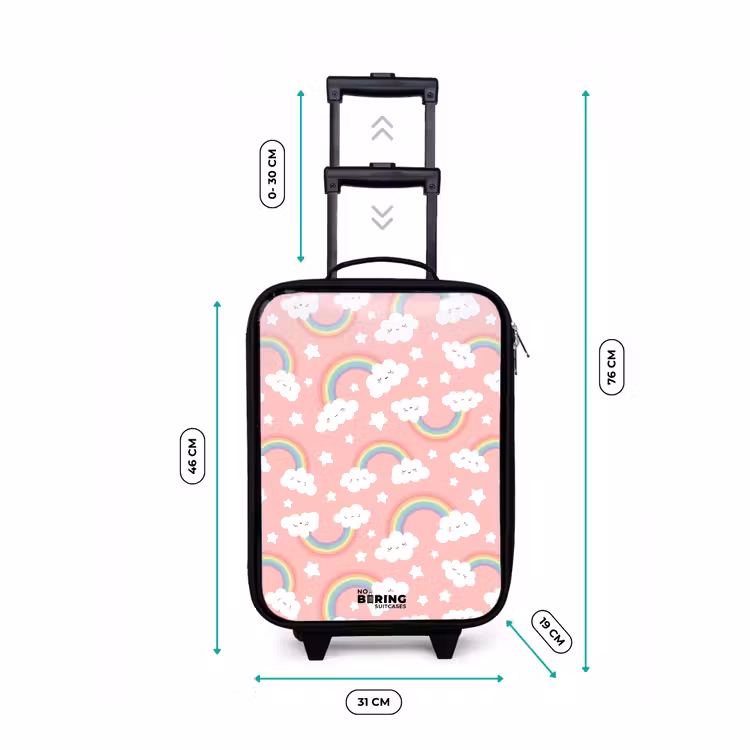 Roze met regenboog patroon Kinderkoffer - Zwart klein -productfoto_formaten