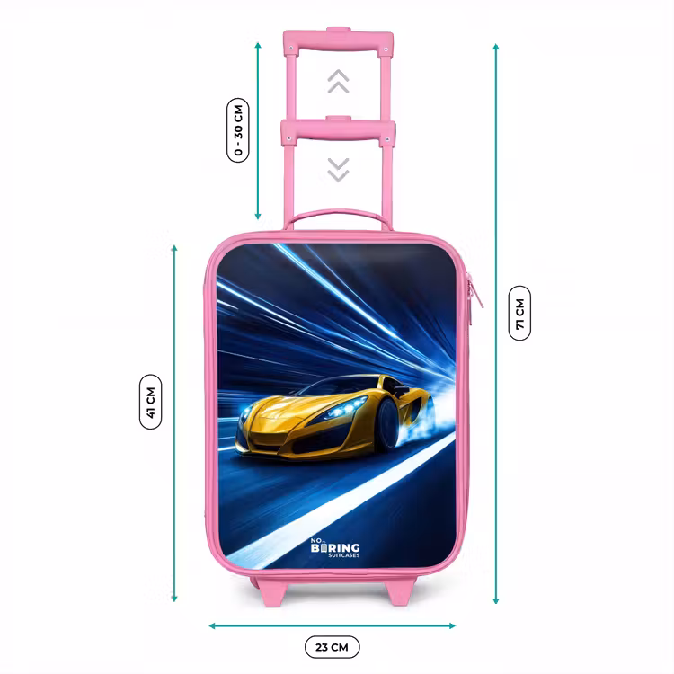 Gele sportwagen in lichttunnel van snelheid Kinderkoffer - Roze klein -productfoto_formaten