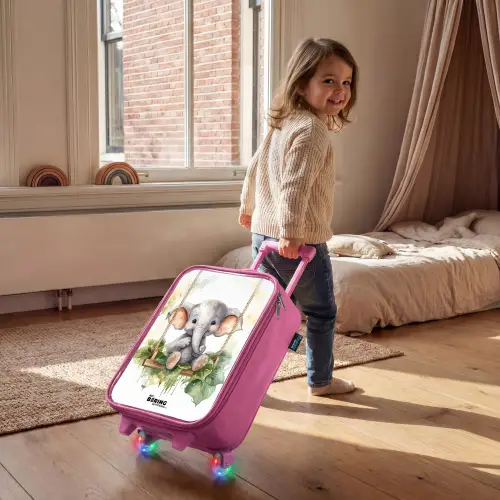Jong olifantje op een schommel waterverf tekening Kinderkoffer - Roze klein -sfeer1