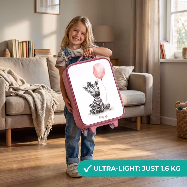 Zebra met roze ballon Kinderkoffer - Roze klein -sfeer2_EN