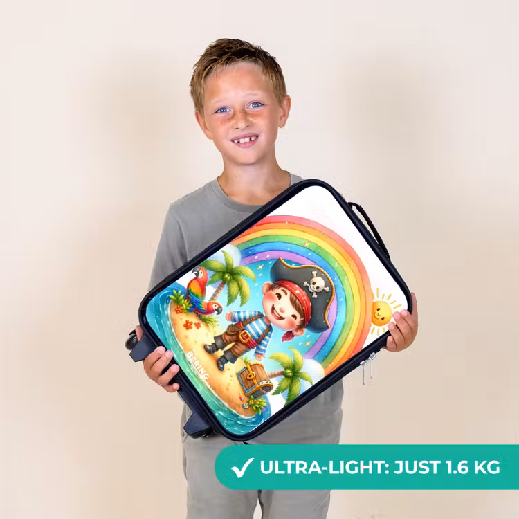 Piraat op een eiland met een schat Kinderkoffer - Zwart klein -sfeer4_UK