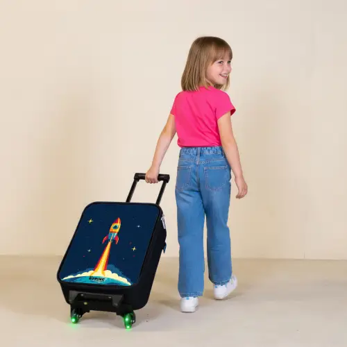 Planeet - Raket - Sterren - Donkerblauw Kinderkoffer - Zwart klein -sfeer1