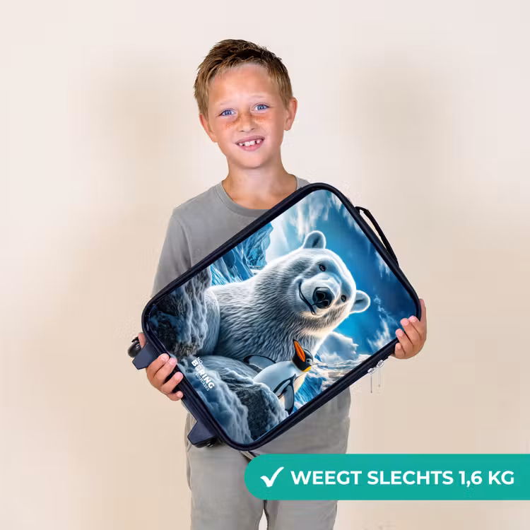 IJsbeer en pinguïn in besneeuwd berglandschap Kinderkoffer - Zwart klein -sfeer4_NL