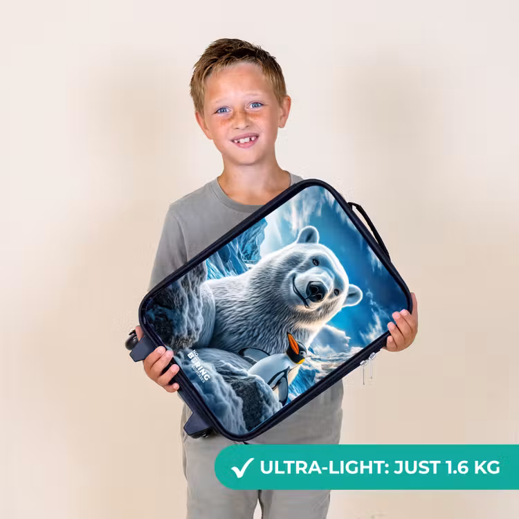 IJsbeer en pinguïn in besneeuwd berglandschap Kinderkoffer - Zwart klein -sfeer4_UK