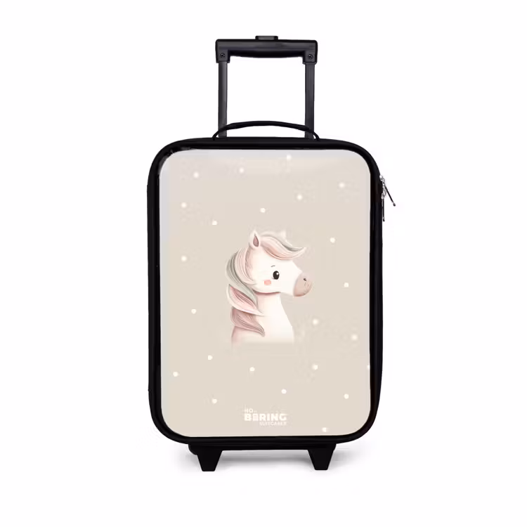 Eenhoorn omringd door stippen in beige kleuren Kinderkoffer - Zwart klein -3d