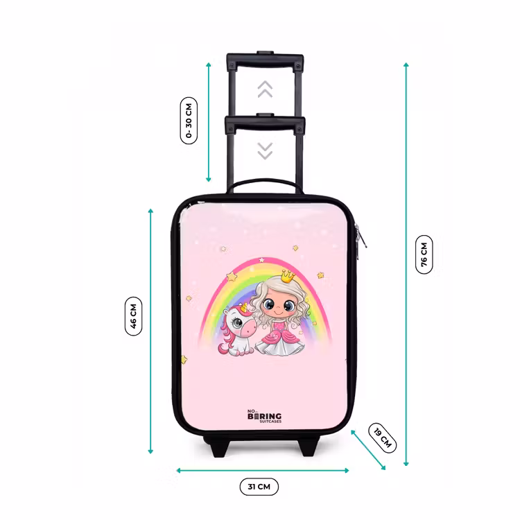 Prinses en een eenhoorn bij een regenboog roze Kinderkoffer - Zwart klein -productfoto_formaten