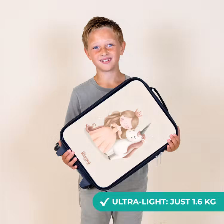 Prinses en een eenhoorn in pastel kleuren Kinderkoffer - Zwart klein -sfeer4_UK
