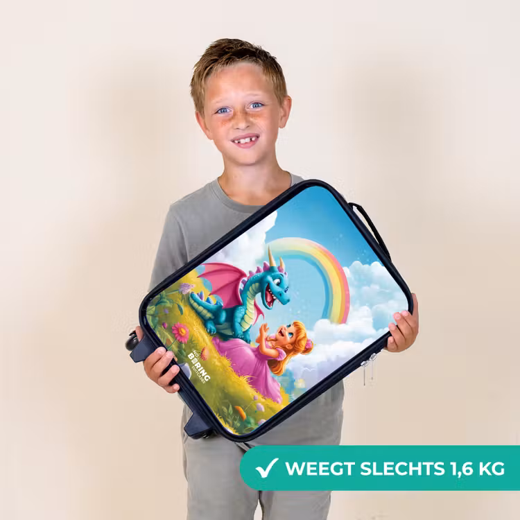 Prinses en dino in een kleurrijke wereld Kinderkoffer - Zwart klein -sfeer4_NL