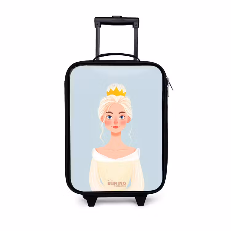 Prinses met een gouden kroon - Blauw Kinderkoffer - Zwart klein -3d