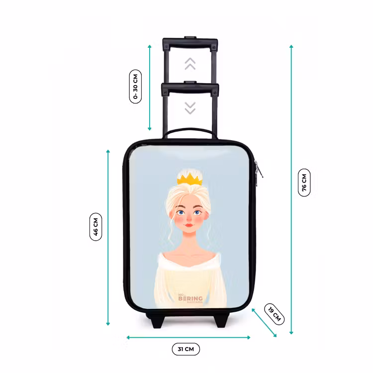 Prinses met een gouden kroon - Blauw Kinderkoffer - Zwart klein -productfoto_formaten