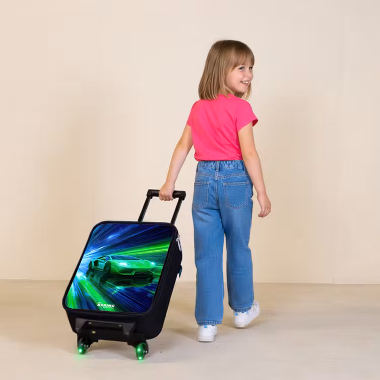 Raceauto - Felgroen - Lichtstralen - Snelheid Kinderkoffer - Zwart klein -sfeer1
