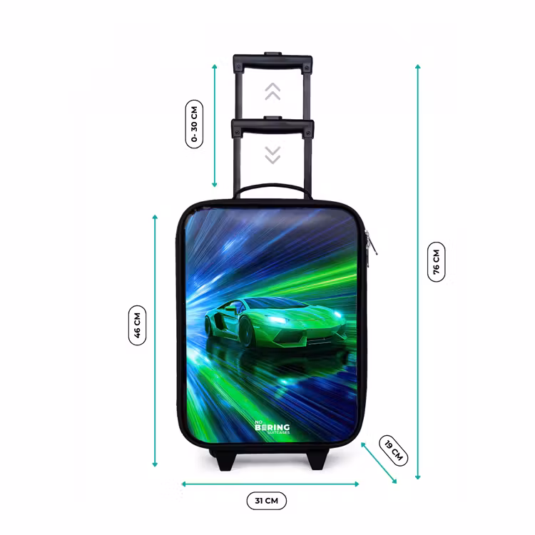 Raceauto - Felgroen - Lichtstralen - Snelheid Kinderkoffer - Zwart klein -productfoto_formaten