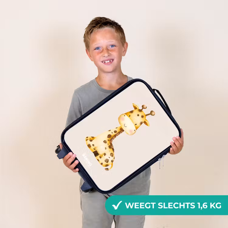 Liggende giraffe illustratie op beige achtergrond Kinderkoffer - Zwart klein -sfeer4_NL