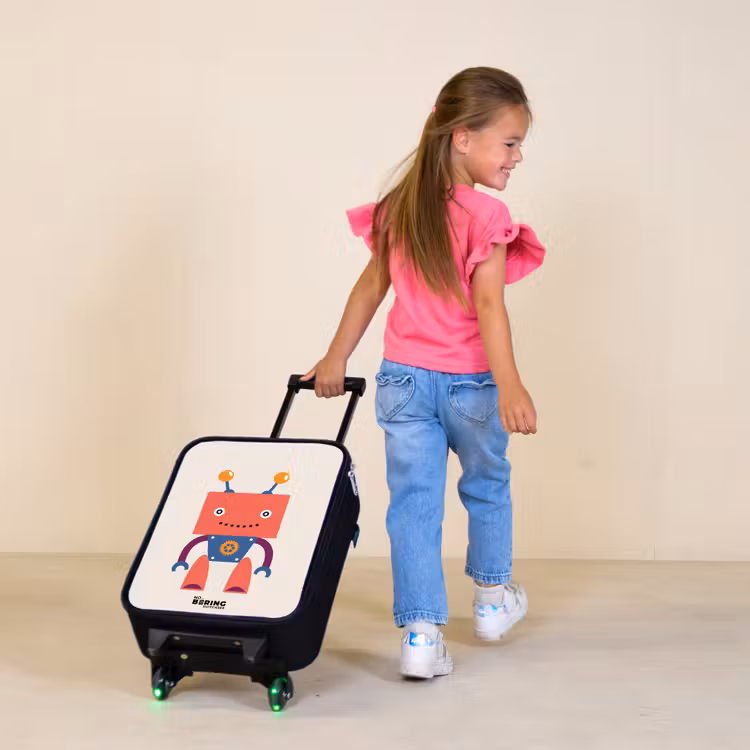 Rode robot met vierkant hoofd Kinderkoffer - Zwart klein -sfeer1