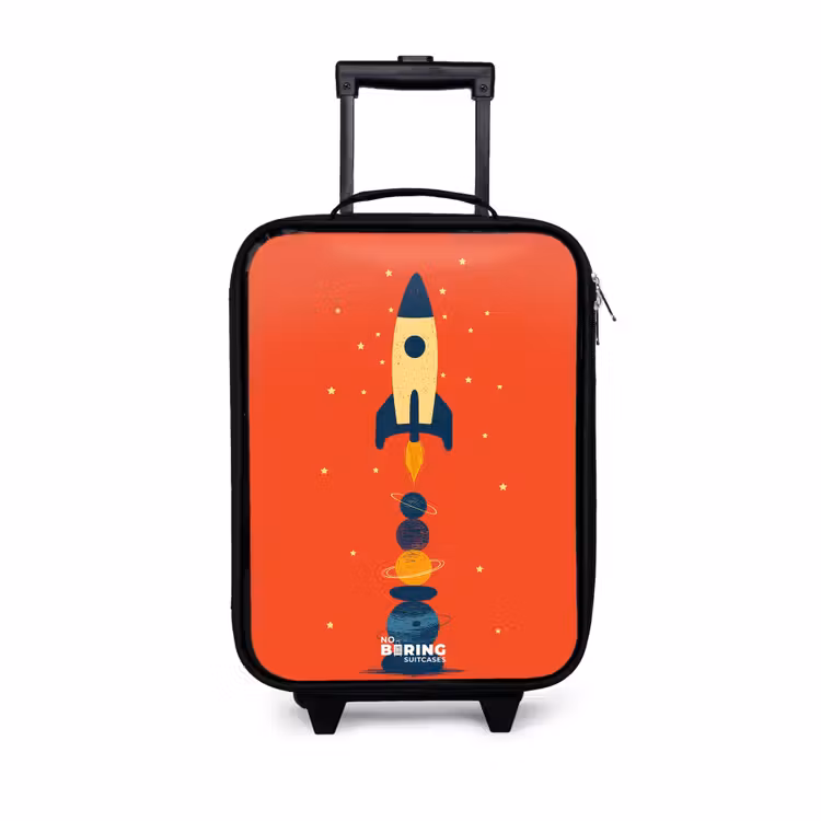 Raket - Sterren - Planeten Kinderkoffer - Zwart klein -3d