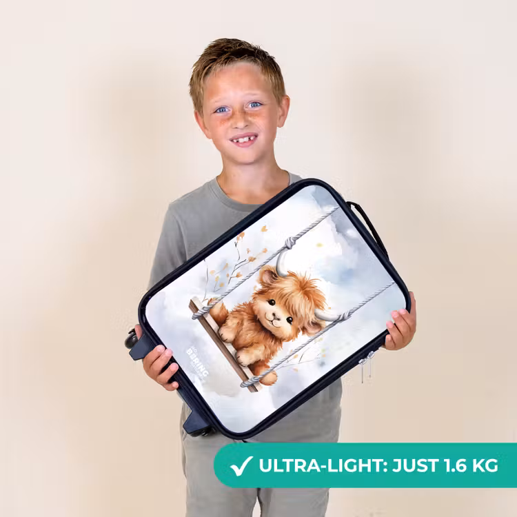Schommelend Schotse hooglander kalf van waterverf Kinderkoffer - Zwart klein -sfeer4_UK