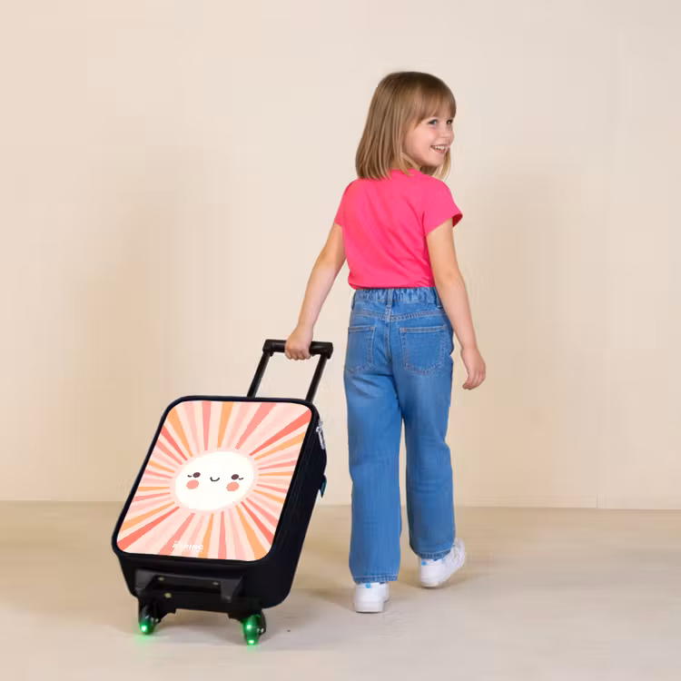 Ronde zon met gezicht Kinderkoffer - Zwart klein -sfeer1