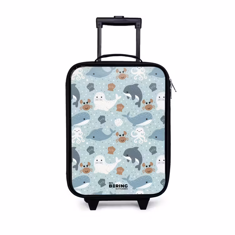 Zeedierenpatroon met dolfijnen, zeehonden en krabben Kinderkoffer - Zwart klein -3d
