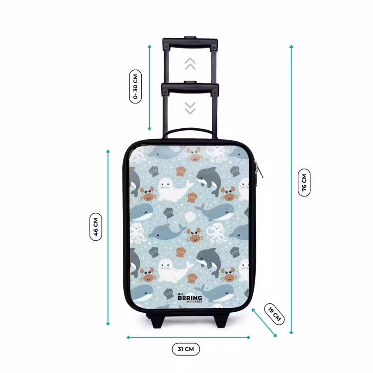 Zeedierenpatroon met dolfijnen, zeehonden en krabben Kinderkoffer - Zwart klein -productfoto_formaten