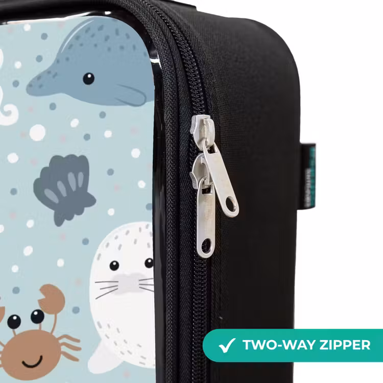 Zeedierenpatroon met dolfijnen, zeehonden en krabben Kinderkoffer - Zwart klein -rits_UK