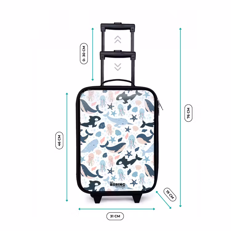 Zeedierenpatroon met walvissen, kwallen en orka's Kinderkoffer - Zwart klein -productfoto_formaten