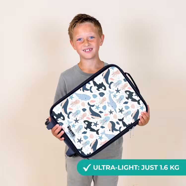 Zeedierenpatroon met walvissen, kwallen en orka's Kinderkoffer - Zwart klein -sfeer4_UK