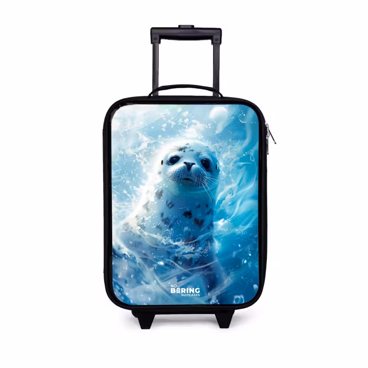 Witte zeehond in het water Kinderkoffer - Zwart klein -3d