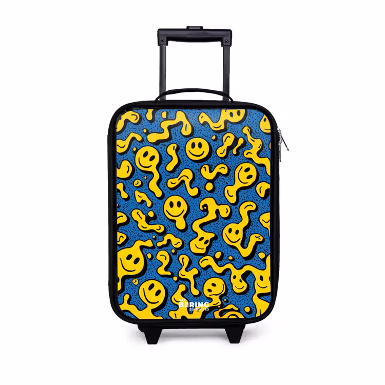 Smiley - Blauw - Geel Kinderkoffer - Zwart klein -3d