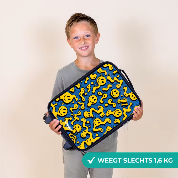 Smiley - Blauw - Geel Kinderkoffer - Zwart klein -sfeer4_NL