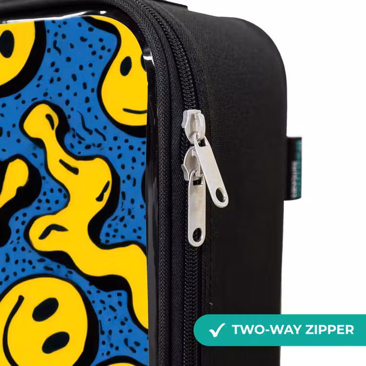 Smiley - Blauw - Geel Kinderkoffer - Zwart klein -rits_UK
