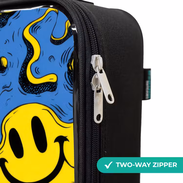 Smiley - Geel - Blauw Kinderkoffer - Zwart klein -rits_UK