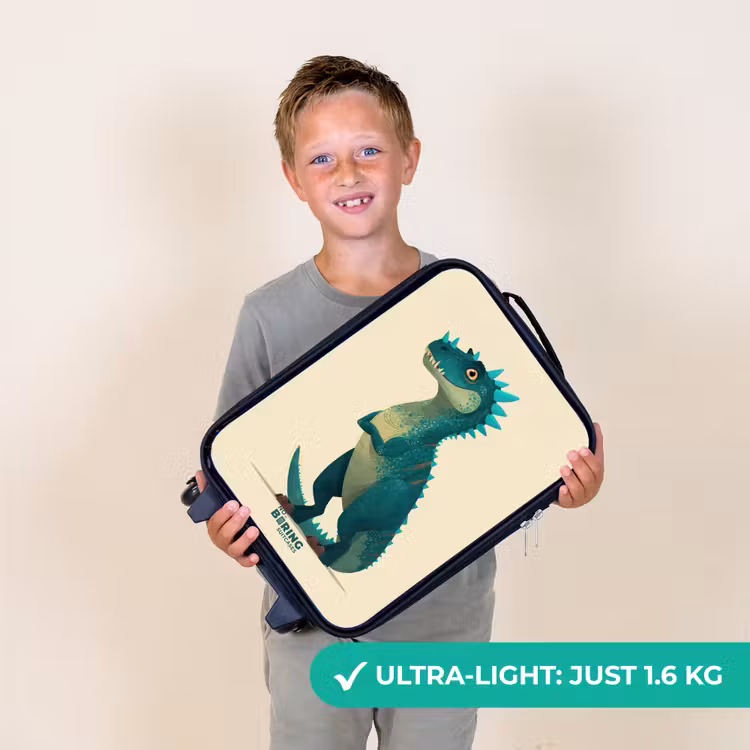 Spiky dino met vriendelijke blik Kinderkoffer - Zwart klein -sfeer4_UK
