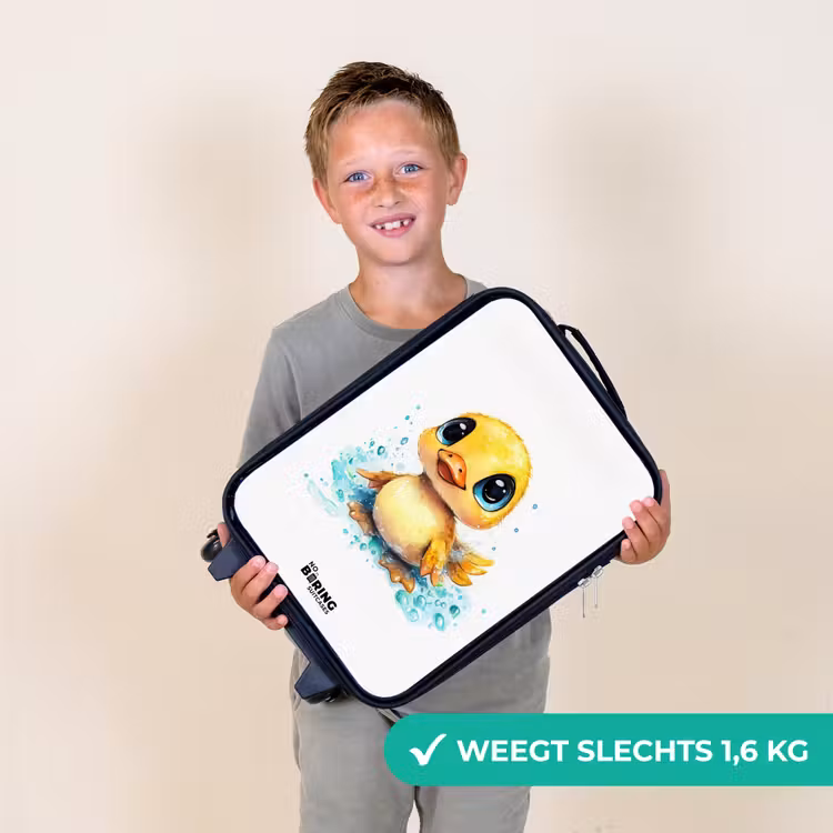 Lief eendje met blauwe ogen en waterspetters Kinderkoffer - Zwart klein -sfeer4_NL
