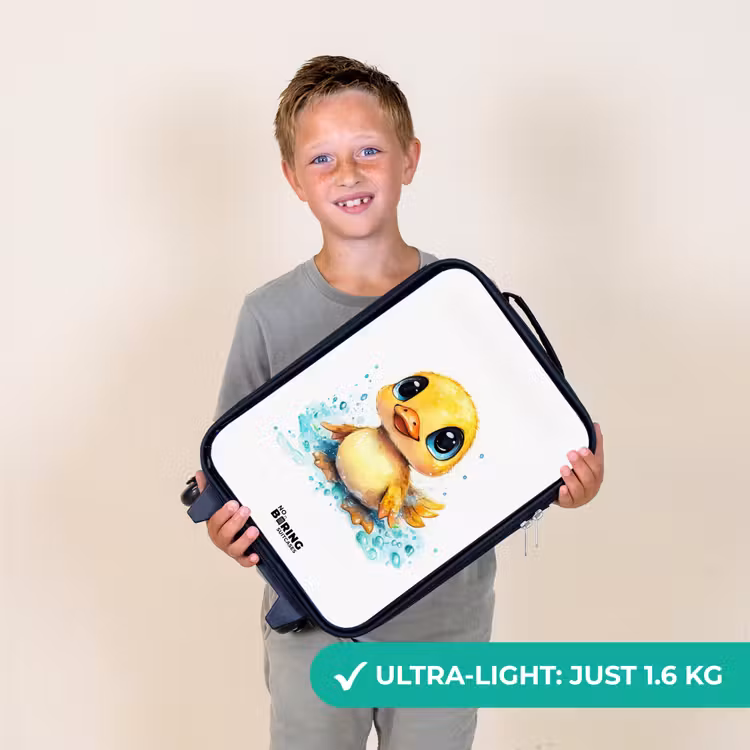 Lief eendje met blauwe ogen en waterspetters Kinderkoffer - Zwart klein -sfeer4_UK