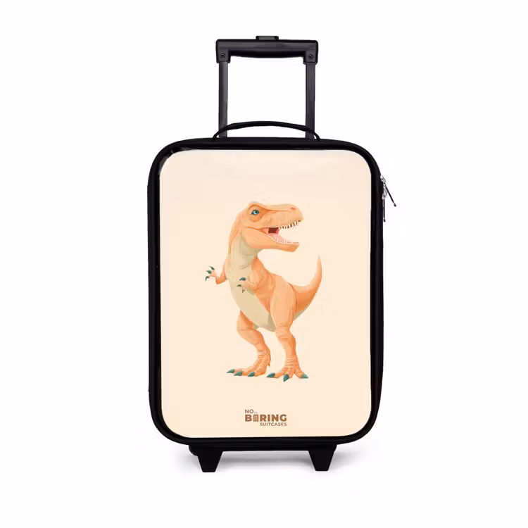 T-rex dino in oranje kleuren Kinderkoffer - Zwart klein -3d