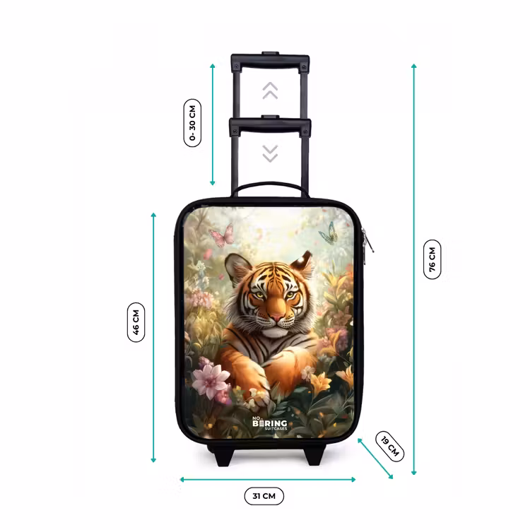 Tijger in bloemenveld met vlinders en zonlicht Kinderkoffer - Zwart klein -productfoto_formaten
