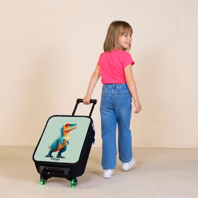 Stoere dino met grote ogen Kinderkoffer - Zwart klein -sfeer1