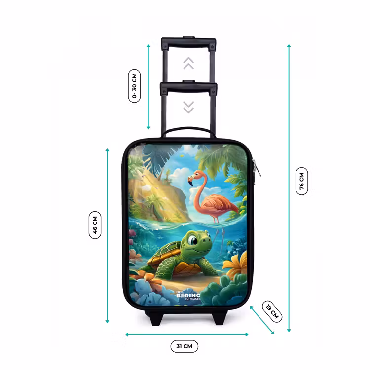 Schildpad in tropisch water met flamingo Kinderkoffer - Zwart klein -productfoto_formaten