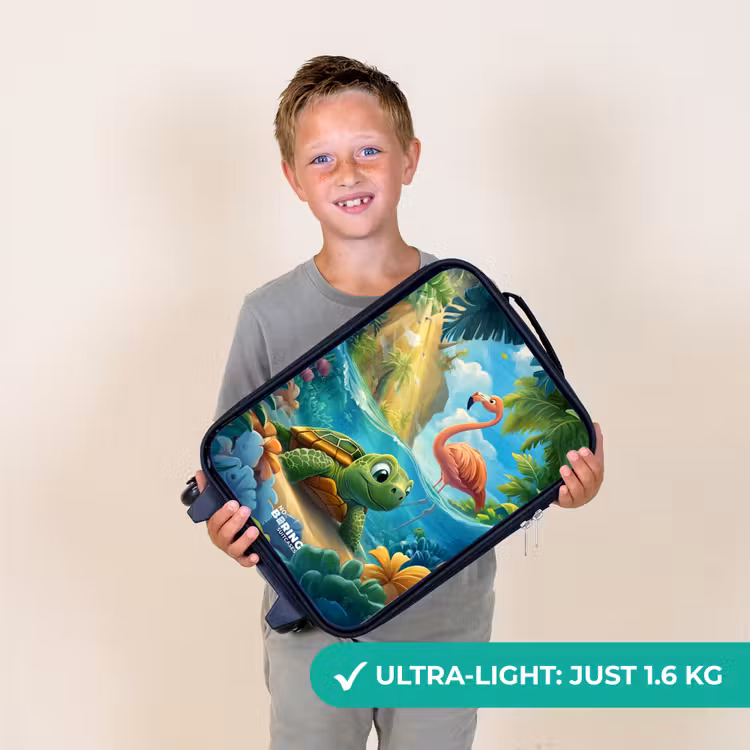 Schildpad in tropisch water met flamingo Kinderkoffer - Zwart klein -sfeer4_UK