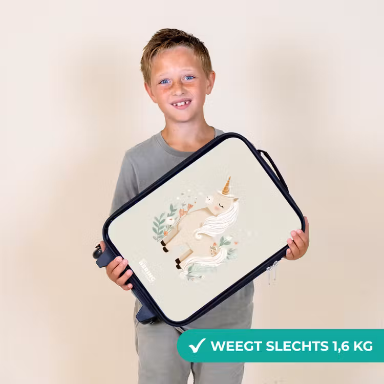 Eenhoorn tussen bloemen in beige kleuren Kinderkoffer - Zwart klein -sfeer4_NL