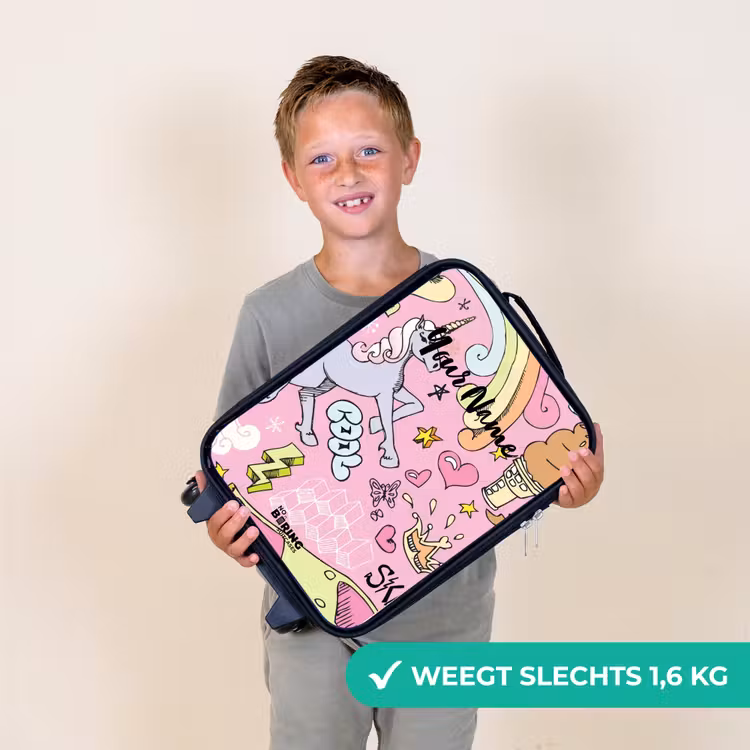 Unicorn doodles Kinderkoffer - Zwart klein -sfeer4_NL