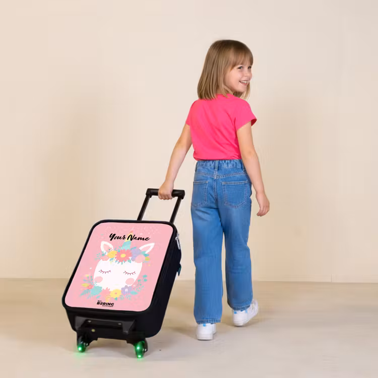 Eenhoorn - Bloemen - Roze Kinderkoffer - Zwart klein -sfeer1