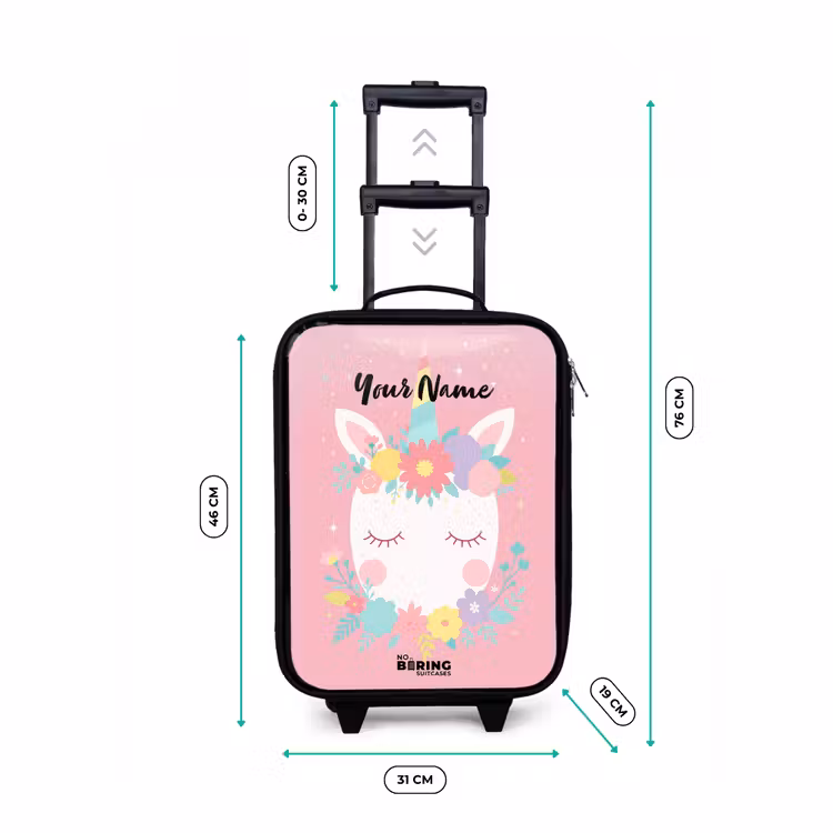 Eenhoorn - Bloemen - Roze Kinderkoffer - Zwart klein -productfoto_formaten
