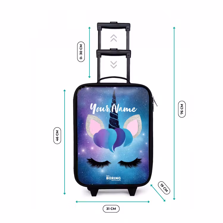 Eenhoorn op een sterrenhemel achtergrond Kinderkoffer - Zwart klein -productfoto_formaten