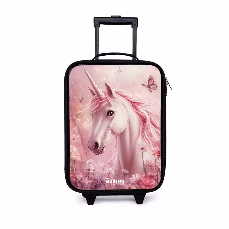 Eenhoorn - Roze - Vlinders - Bloemen Kinderkoffer - Zwart klein -3d