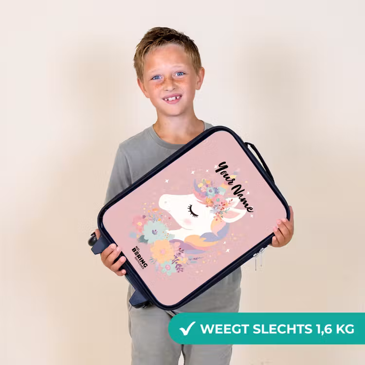 Eenhoorn - Roze - Bloemen Kinderkoffer - Zwart klein -sfeer4_NL