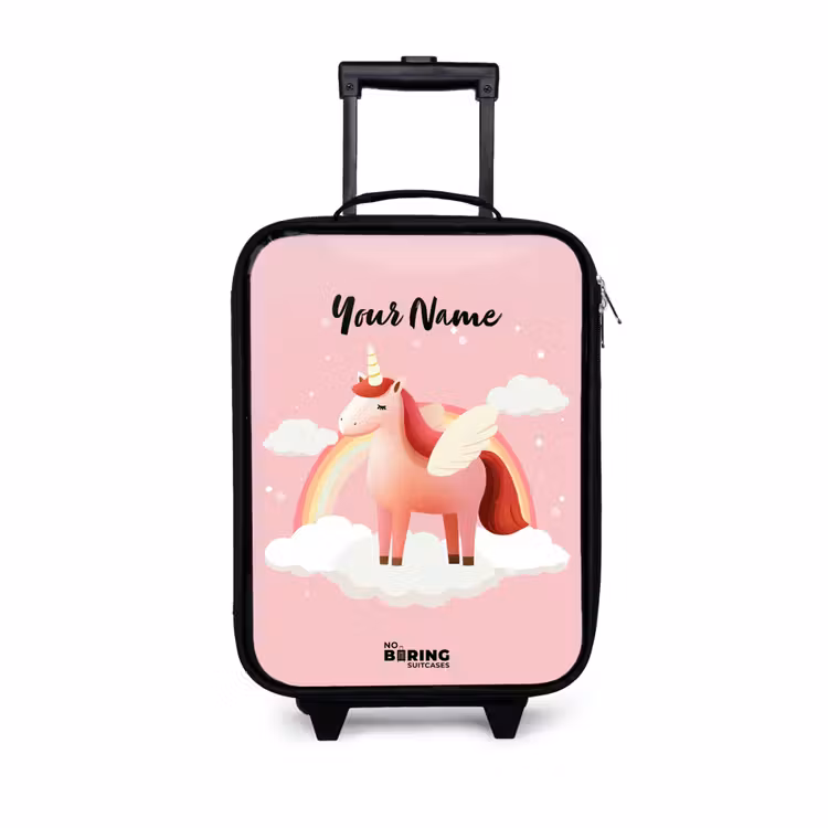 Eenhoorn - Vleugels - Roze - Regenboog Kinderkoffer - Zwart klein -3d
