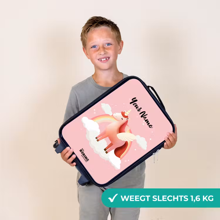 Eenhoorn - Vleugels - Roze - Regenboog Kinderkoffer - Zwart klein -sfeer4_NL