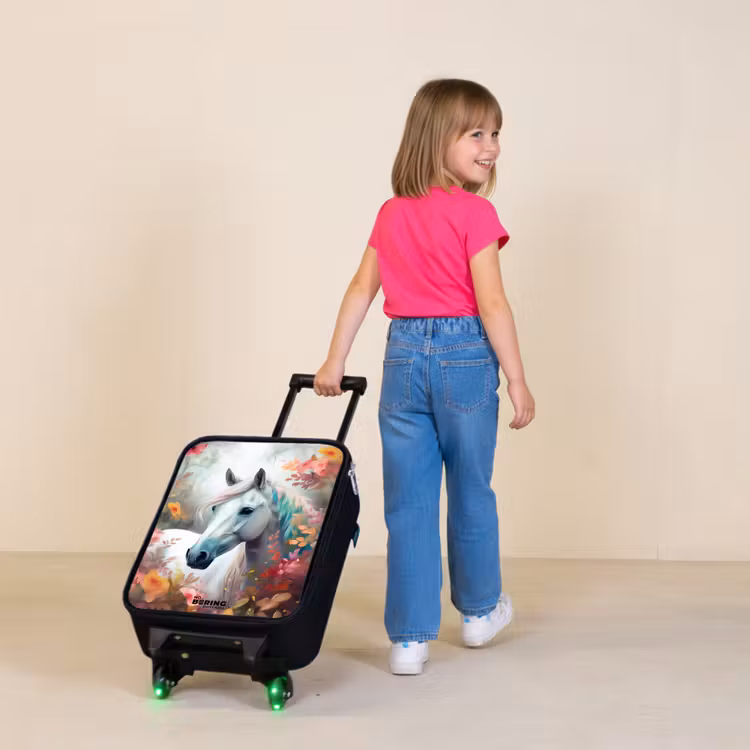 Wit paard omringd door bloemen Kinderkoffer - Zwart klein -sfeer1