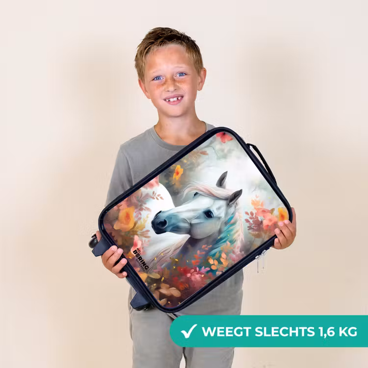 Wit paard omringd door bloemen Kinderkoffer - Zwart klein -sfeer4_NL
